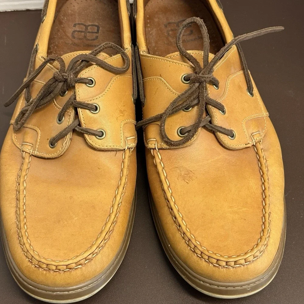 Allen Edmonds Eastport Boat Shoes Brown Honey Leather Mens 14 Slip-On Stitched